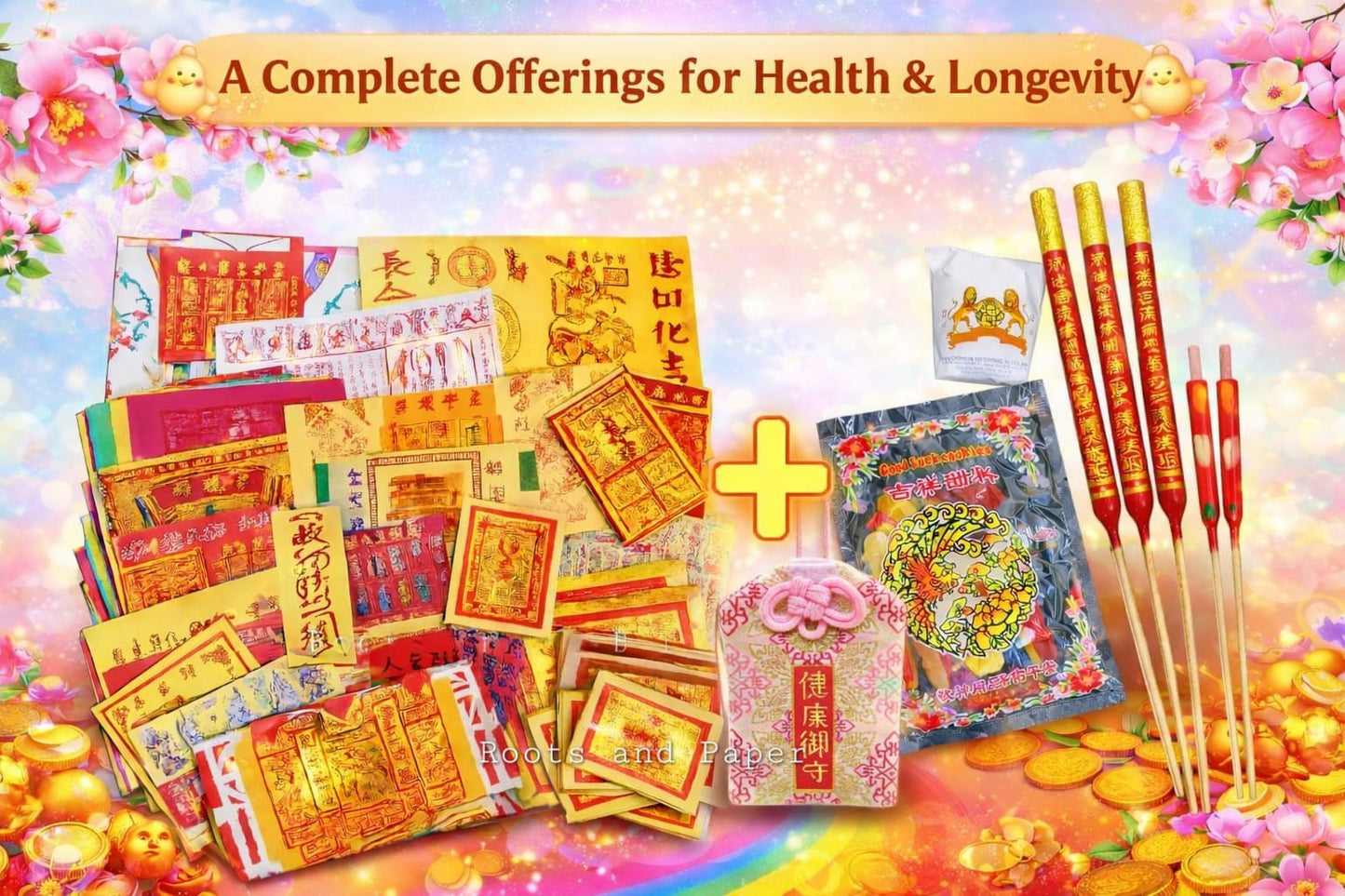 Health & Longevity Prayer Set | Complete Offering Bundle with Incense, Script, Blessing Booklet and a Blessing Health Amulet 健康长寿套装｜附祈福祭拜文稿，祝福手册, 香烛茶糖 | 附带健康护身符